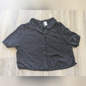 Divided Black Cropped Button-Front Top